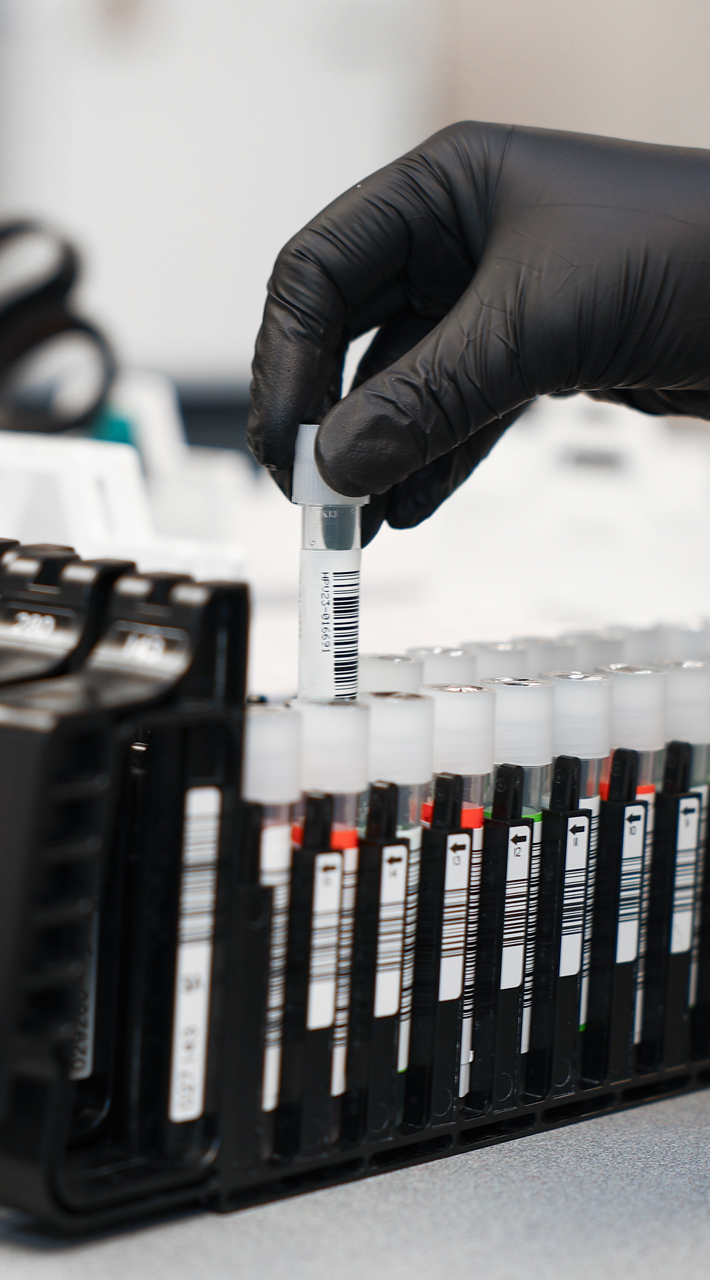 Image shows a close up of a DNA double helix.